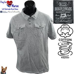 Broken Thread X-Large Heather Grey Short Sleeve Polo Cotton Polyester w/ Pocket